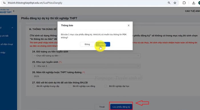 Đăng ký dự thi tốt nghiệp THPT 2025: Những lỗi sai và cách khắc phục 5 Nhan Luu phieu dang ky de hoan tat 1
