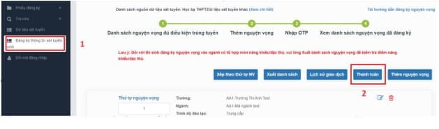 Cách nộp lệ phí nguyện vọng xét tuyển đại học 2025 qua ví điện tử, ngân hàng 2 Buoc 2