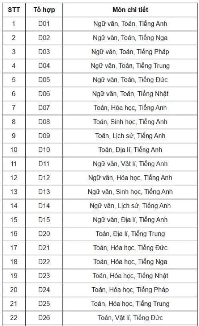 Tổng hợp các khối thi đại học năm 2025 và ngành nghề tương ứng 4 Khoi D 1